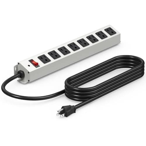 CCCEI Corner Mount Angle Power Strip, Under Cabinet Heavy Duty 8 Outlets Power Strip 20Amp, Metal Underneath Desk Plug Surge Protector, Wall Mountable, for Garage, Shop, Kitchen. 6FT Extension Cord. - Image 1