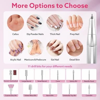 Nimmu Portable Nail Drill Professional, 45000RPM Electric Nail File for Acrylic Nail Remove Gel Polish, Rechargeable Nail Drill Machine with 11 Bits Kit for Manicure Salon Home (Purple) - Image 7
