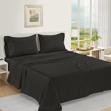 LANE LINEN 100% Egyptian Cotton Sheets Set Full Size Bed, Fully Elasticized Reinforced Seams Extra Deep Pocket Full Sheets Set (Never on Clearance), No Pill Fade Resistant Cooling - Black - Image 2
