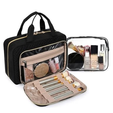 BAGSMART Toiletry Bag Hanging Travel Makeup Organizer with TSA Approved Transparent Cosmetic Bag Makeup Bag for Full Sized Toiletries, Medium-Black - Image 2