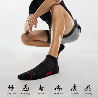 FITRELL 6 Pack Men's Ankle Running Socks Low Cut Cushioned No Show Athletic Sports, Shoe Size 9-12, Black+Red - Image 7