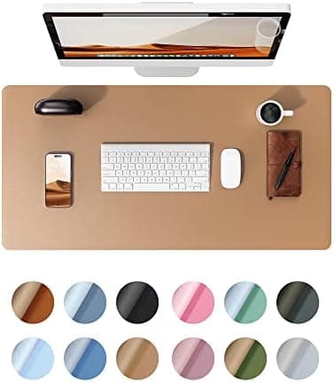 YSAGi Leather Desk Protector, Office Mat, Large Mouse Pad, Non-Slip PU Leather Blotter, Laptop Desk, Waterproof Writing Pad for Office and Home (Khaki, 35.4" x 17" - Image 3