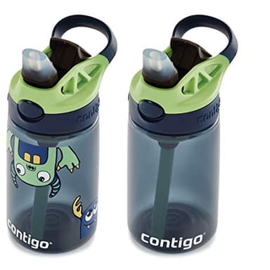 Contigo Aubrey Kids Cleanable Water Bottle with Silicone Straw and Spill-Proof Lid Blueberry & Monsters 14 Ounce 2-Pack - Image 6