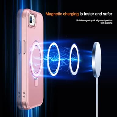 SKYLMW Compatible with iPhone 16E Case with Invisible Magnetic O-Ring Stand Military-Grade Case for iPhone 16E 6.1" 2025 [Compatible with Mag-Safe][Great Grip Feeling], Rose Gold - Image 3