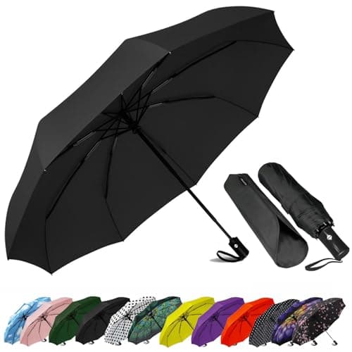 SIEPASA Compact Travel Umbrella - Windproof Auto Open/Close, Small Folding Umbrella for Rain - Lightweight & Durable with Fiberglass Frame, Waterproof Canopy - Fits Backpack, Purse, Suitcase. (Black) - Image 1