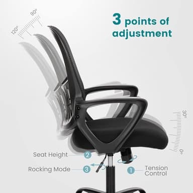 SMUG Home Office Computer Desk Chair - Ergonomic Mid-Back Mesh Swivel Rolling Work with Wheels, Comfy Lumbar Support and Armrest, for Bedroom, Study, Dorm, Student, Adults - Image 5