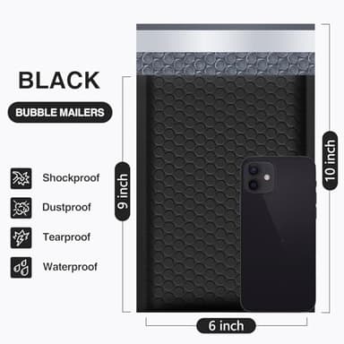 UCGOU Bubble Mailers 6x10 Inch Black 50 Pack Poly Padded Envelopes Small Business Mailing Packages Opaque Self Seal Adhesive Waterproof Boutique Shipping Bags for Jewelry Makeup Supplies #0 - Image 2