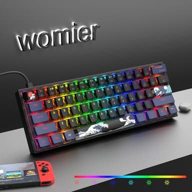 Womier 60% Percent Keyboard Gaming, WK61 V2 Creamy Mechanical Wired Keyboard Anime, Hot-Swappable RGB Key Board with PBT Keycaps for Windows PC Gamers - POM Linear Red Switch(Black Kanagawa) - Image 5