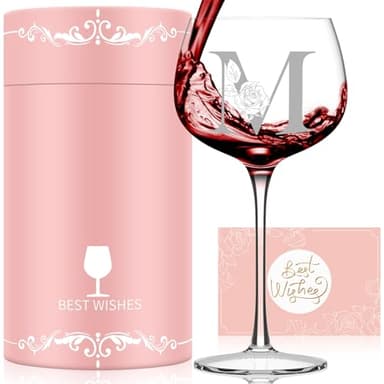 Personalized Gifts for Women, Monogrammed A-Z Wine Glass Customized Gift, Unique Christmas Birthday Gifts for Women Her Mom Friend Sister Wife Daughter Nurse (M) - Image 1
