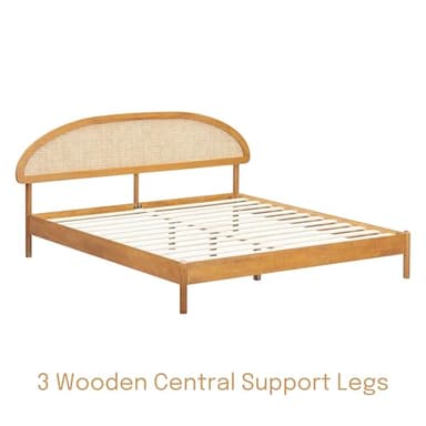 NTC Gem Wooden Bed Frame with Headboard and Natural Rattan, Solid Oak/Rubber Wood Foundation with Silent Slats, 1000 Lb Capacity, Effortless Assembly (Natural Cane - Rustic Oak, Queen) - Image 3