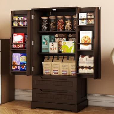 Gizoon Kitchen Pantry Storage Cabinet with Drawers Freestanding Bathroom Storage Cabinets with Doors and Shelves, 47" Small Wooden Food Pantry Cabinet for Dining Room Craft Room, Dark Brown - Image 6