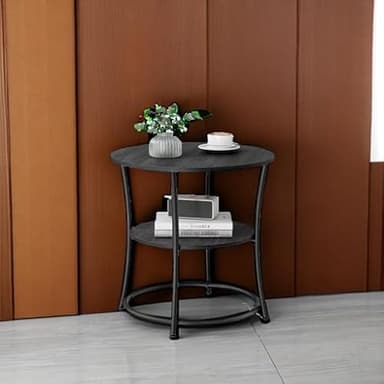 VASAGLE Side Table, 2-Tier Round End Table, Nightstand with Steel Frame for Small Spaces, Living Room, Bedroom, Charcoal Gray and Ink Black - Image 6