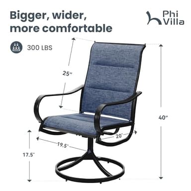 PHI VILLA Patio Swivel Dining Chairs Set of 4, All Weather Outdoor Chair with Padded Textilene & Black Metal Frame for Outdoor Lawn Garden Poolside (Blue) - Image 3