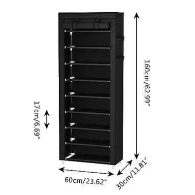 Calmootey 9 Tier Shoe Rack Organizer,Portable Shoe Shelf with Nonwoven Fabric Cover for Closet Hallway,Bedroom,Entryway,Black - Image 3