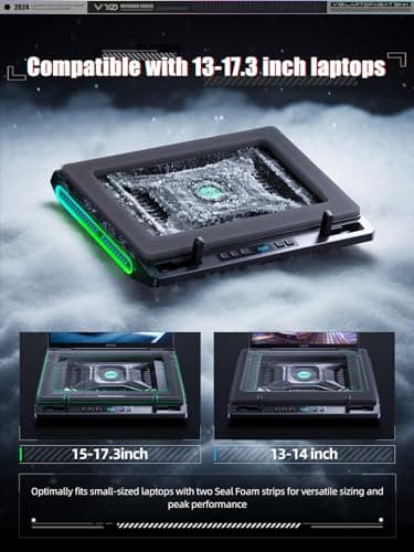 llano V10 Gaming Laptop Cooling Pad, RGB Laptop Cooler Stand with Powerful 4.72 Inch External Turbo Cooling Fan, Fast Cooling Computer 13-17.3in, Button Control, 3 Adjustable Stand, 4-Port USB C&A - Image 5