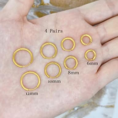 4 Pairs Small Gold Hoop Earrings Set for Women, 14k Gold Plated Cartilage Hoop Earring Hypoallergenic Small Hoop Earrings for 2nd 3rd Hole Huggie Hoop Earrings for Women Men Gifts (Gold-1.6mm) - Image 5