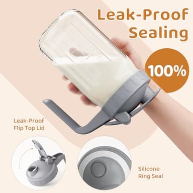 Breast Milk Pitcher, Mason Jar 32 oz, Heavy Duty Wide Mouth Jar with Flip Cap Lid and Pour Spout - Airtight Seal for Freshness and Convenience - Great for Cold Beverages, and Home Entertaining - Image 4