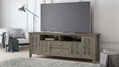 SIMPLIHOME Artisan SOLID WOOD 72 inch Wide Transitional TV Media Stand in Distressed Grey For TVs up to 80 inches for the Living Room and Entertainment Center - Image 2