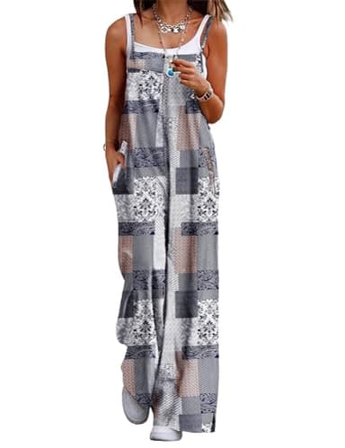 YESNO Women's Summer Casual Jumpsuits Wide Leg Overalls Floral Print Baggy Rompers with Pocket L PZZCR 260 - Image 1