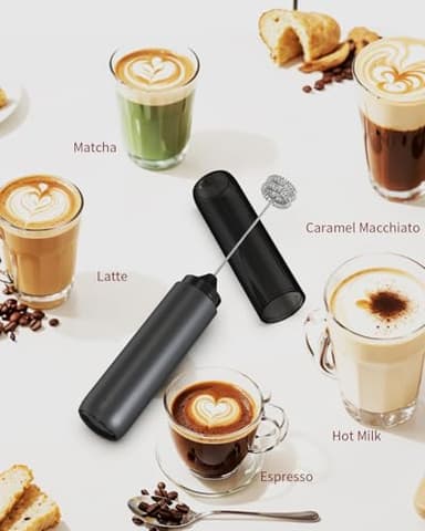 CIRCLE JOY Rechargeable Milk Frother Hanheld, Dual Spring Whisk Electric Coffee Frother, Portable Hand Frother Wand Drink Mixer for Matcha Lattes Cappuccino, Kitchen Gifts, Black - Image 8