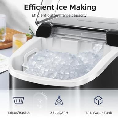 AGLUCKY Nugget Ice Makers Countertop,Portable Pebble Ice Maker Machine with Soft Chewable Ice,35Lbs/24H,One-Click Operation,Self-Cleaning,Crushed Ice Maker for Home/Kitchen(Stainless Steels Black) - Image 2