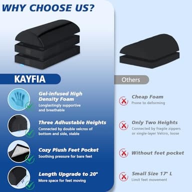 KAYFIA Foot Rest for Under Desk at Work XXL(20in) with 3 Adjustable Heights，Foot Stool with Supportive Gel Foam, Warmer Feet Pocket Footrest for Office Gaming Chair, for Leg Support -Black - Image 4