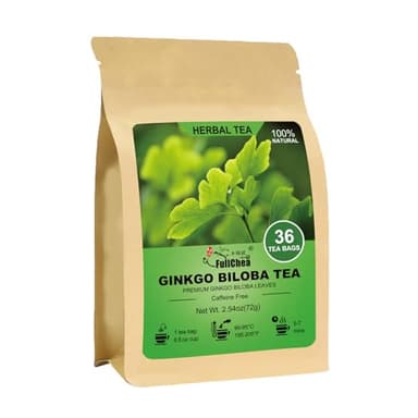 FullChea - Ginkgo Biloba Tea Bags, 36 Teabags - Premium Dried Ginkgo Biloba Leaves - Non-GMO - Caffeine-free - Support Memory & Focus - Image 1