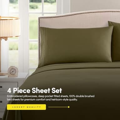 1500 Supreme Collection King Sheet Sets Olive Green - Luxury Hotel Bed Sheets and Pillowcase Set for King Mattress - Extra Soft, Elastic Corner Straps, Deep Pocket Sheets, King Olive Green - Image 4
