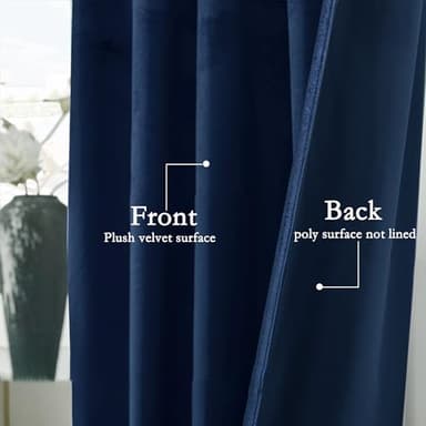 Timeper Navy Blue Pleat Back Tab Velvet Curtains W42 x L96 inches 2 Panels, Blackout Solid Home Decor Curtains for Bedroom Living Dining Room Thermal Insulated Luxury Super Soft Window Drapes - Image 6