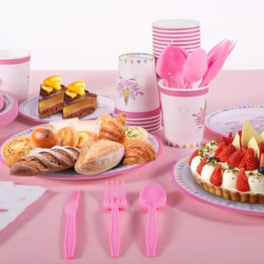 Cecnamt Unicorn Birthday Decorations for Girls, 170 Pcs Unicorn Party Decorations Including Banner, Plates, Cups, Napkins, Cutlery and Tablecloths, Serves 24 - Image 4