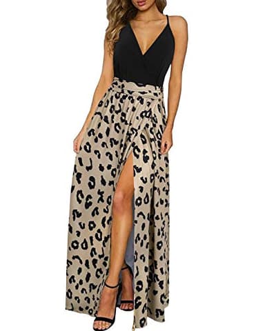 Newshows Womens' Boho Maxi Dress Summer Vacation Outfits 2025 Wedding Guest Country Concert Teacher Dresses Casual Beach Work Long Flowy Dresses Business Casual Sundress(Black Floral Leopard,L) - Image 1