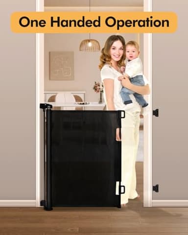 Retractable Baby Gate for Stairs & Doorways, 55" Wide x 33.6" Tall Easy Installation Mesh Dog Gate for Indoor & Outdoor Use,Pet and Dog Safety Gate for Hallways(Black) - Image 3