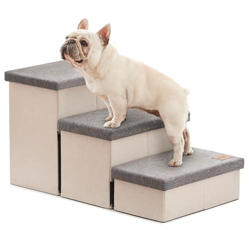 Love's cabin Dog Stairs for High Bed 18"H,Foldable Pet Stairs for Small Medium or Large Dogs Puppy with Storage for Bed or Couch, Cat Dog Steps Ramp with Zip up to 200 lbs(Light Grey,3 Steps no Condo) - Image 1