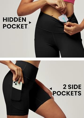 IUGA Biker Shorts Women 6" Tummy Control Workout Shorts Women with Pockets High Waisted Yoga Running Gym Spandex Compression Black - Image 3