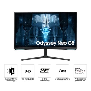 Samsung 32" Odyssey Neo G8 (G85NB) 4K UHD 240Hz 1ms G-Sync 1000R Curved Gaming Monitor, Quantum HDR2000, AMD FreeSync Premium Pro, Matte Display, DisplayPort, Black & White, LS32BG852NNXGO - Image 2