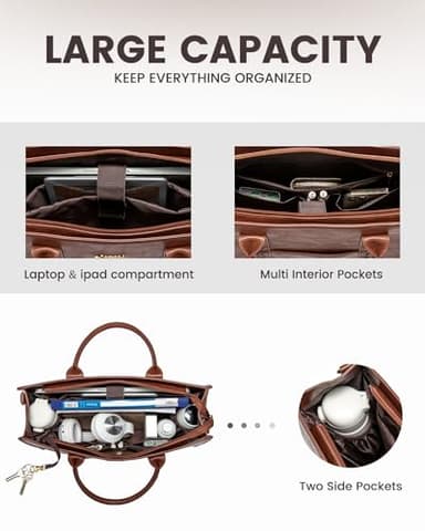 LOVEVOOK Laptop Tote Bag for Women, Vintage Leather Work Bags 17 inch Laptop Bag, Waterproof Professional Computer Bag Business Office Briefcase Large Shoulder Bag Handbag, Brown - Image 3