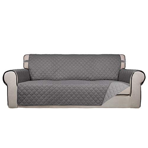 PureFit Reversible Quilted Sofa Cover, Water Resistant Slipcover Furniture Protector, Washable Couch Cover with Non Slip and Elastic Straps for Kids, Dogs, Pets (Sofa, Gray/Light Gray) - Image 1