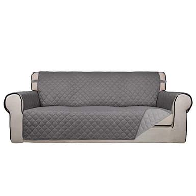 PureFit Reversible Quilted Sofa Cover, Water Resistant Slipcover Furniture Protector, Washable Couch Cover with Non Slip and Elastic Straps for Kids, Dogs, Pets (Sofa, Gray/Light Gray) - Image 1