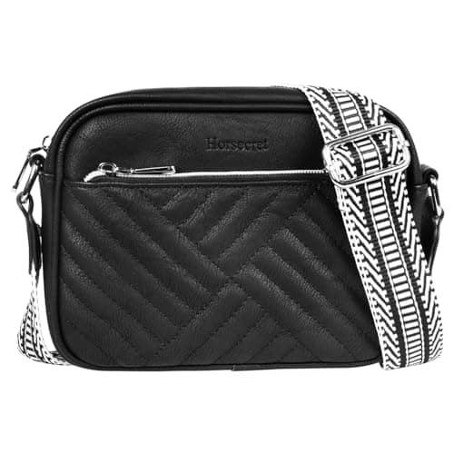 Horsecret Small Crossbody Purse Quilted Crossbody Bag for Women Small Shoulder Handbag Black - Image 1