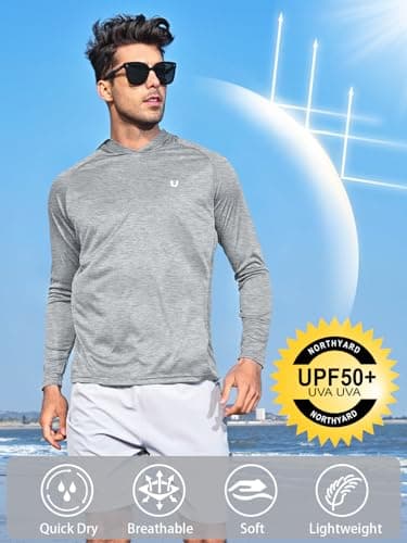 NORTHYARD Men's UPF 50+ Hoodie Shirts Long Sleeve Sun Protection Fishing Swim Lightweight UV SPF Running Rash Guard Quick Dry GREYHEATHER M - Image 2