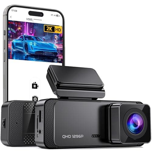 Dash Cam 1296P Front Dashcam, V300 WiFi Dash Camera for Cars with App, Night Vision, Mini Hidden Single Car Camera, Loop Recording, 24H Parking Mode, Support 256GB Max, Black - Image 1