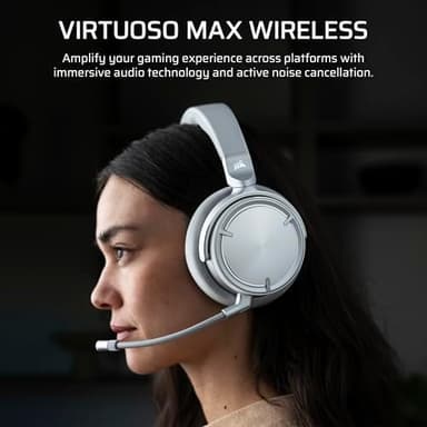Corsair Virtuoso MAX Wireless Gaming Headset – Dolby Atmos, Active Noise Cancelling, Sonarworks SoundID, Simultaneous 2.4GHz Wireless & Bluetooth, 50mm Graphene Drivers, PC, Mac, PS5/PS4 – Silver - Image 3
