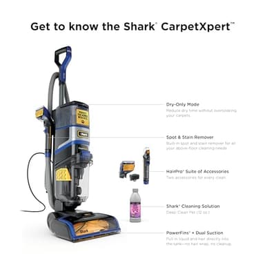 Shark CarpetXpert HairPro Upright Carpet, Area Rug & Upholstery Cleaner with Spot & Stain Remover, Perfect for Pets, Carpet Shampooer, 2 Cleaning Tools, Pet Cleaning Solution, Cobalt, EX251BRN - Image 8