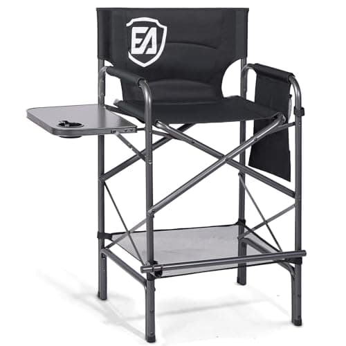 EVER ADVANCED 30.7" Seat Height Directors Chair for Makeup Artist with Side Table Easy Get in Out for Elderly Tall Camping Chair Supports 350lbs Black - Image 1