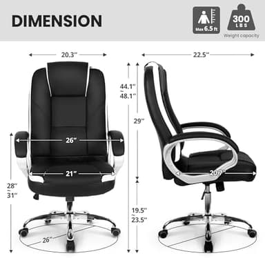 NEO CHAIR Office Desk Ergonomic Gaming Chair High Back Adjustable Computer Chair with Wheels and Lumbar Support Comfy Leather Executive Swivel (Black) - Image 3