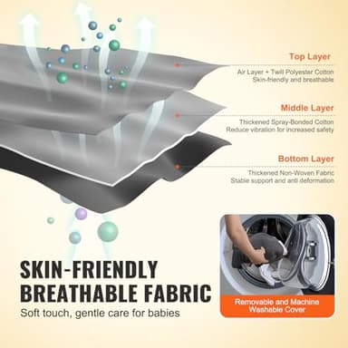 VEVOR Baby Bouncer, Folding Bouncer Seat for Babies 0-9 Months, Portable Baby Bouncer Seat with 2 Reclining Angles, 3-Point Harness & Carrying Bag, Ideal for Indoors Outdoors, Dark Gray - Image 6