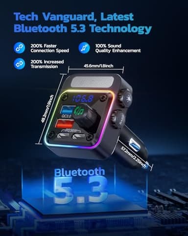 Nulaxy 54W Bluetooth 5.3 Car Adapter Charger 4-Port Fast Charging [PD36W & QC3.0 18W], Wireless Radio FM Transmitter with Deep Bass Player, 5 Colors LED Backlit, Hands-Free Calling, Support USB Drive - Image 3