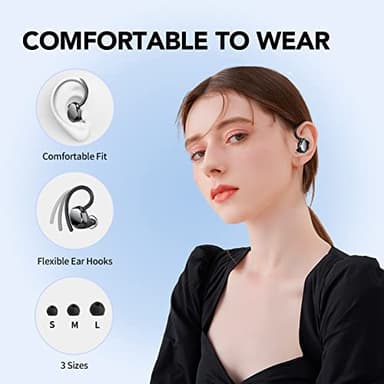 KT1 Bluetooth Headphones Wireless Earbuds 120hrs Playtime Wireless Charging Case Digital Display, Ear Buds with Earhook,IPX7 Waterproof, Deep Bass 2.0,Over-Ear Earphones for Sport Running - Image 7