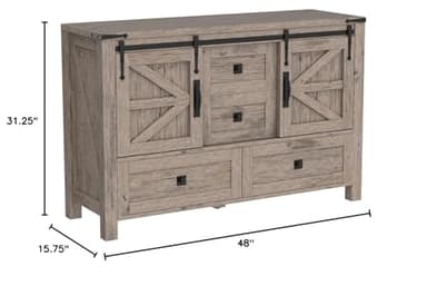 T4TREAM 48'' Farmhouse Dresser for Bedroom w/4 Drawers & Sliding Barn Doors, Tall Chest of Drawers, Rustic Dresser TV Stand w/Shelf, Organizer for Bedroom, Living Room, Foyer,Light Rustic Oak - Image 2