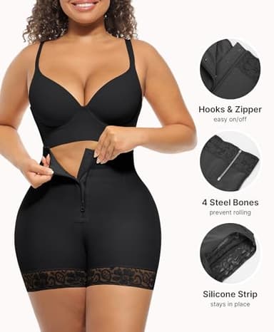 FeelinGirl Women Butt Lifter Shapewear Tummy Control Panties Firm Compression Mid-Thigh Shorts Black XL - Image 5